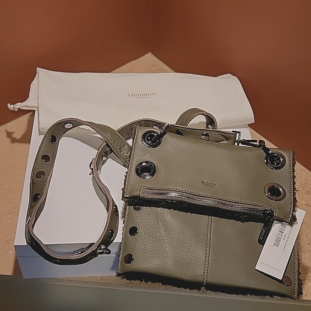 NWT Hammitt Montana Reversible Medium Crossbody in Olive Shearling